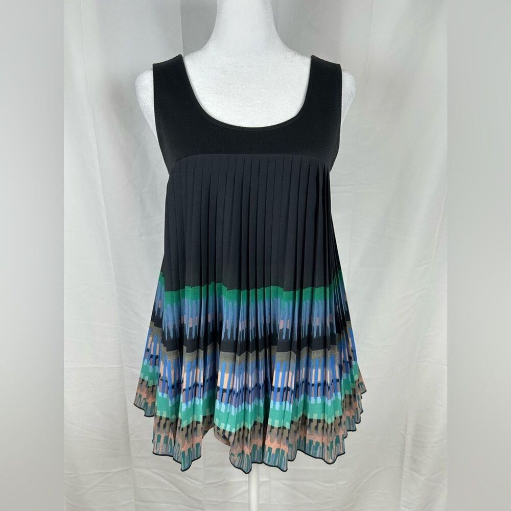 Anthropologie Deletta Pleated Accordion Blouse XS Colorful Babydoll Swing Top